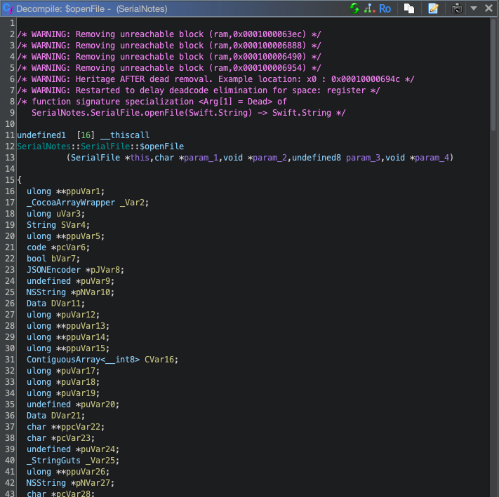 Ghidra SerialNotes openFile source
