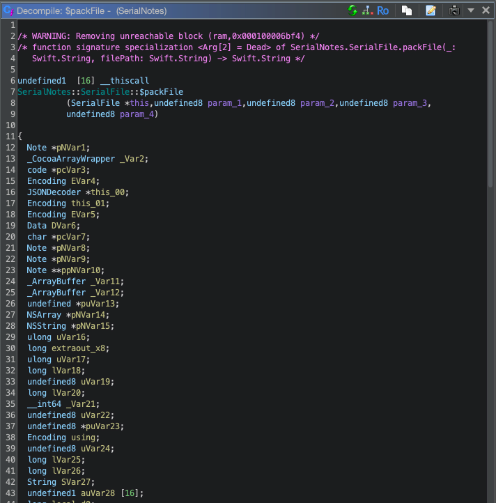 Ghidra SerialNotes packFile source