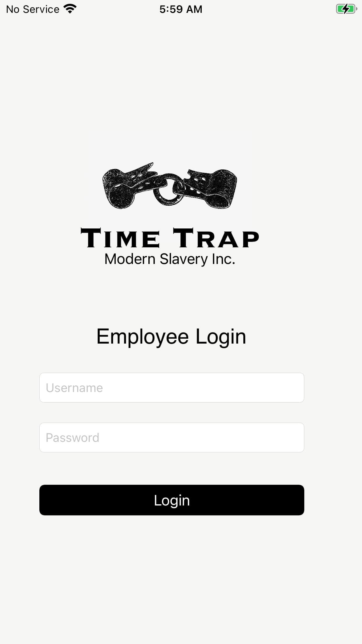 Time Trap Login screen
