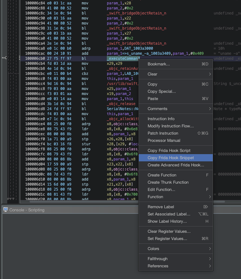 Ghidra SerialNotes frida hook generator